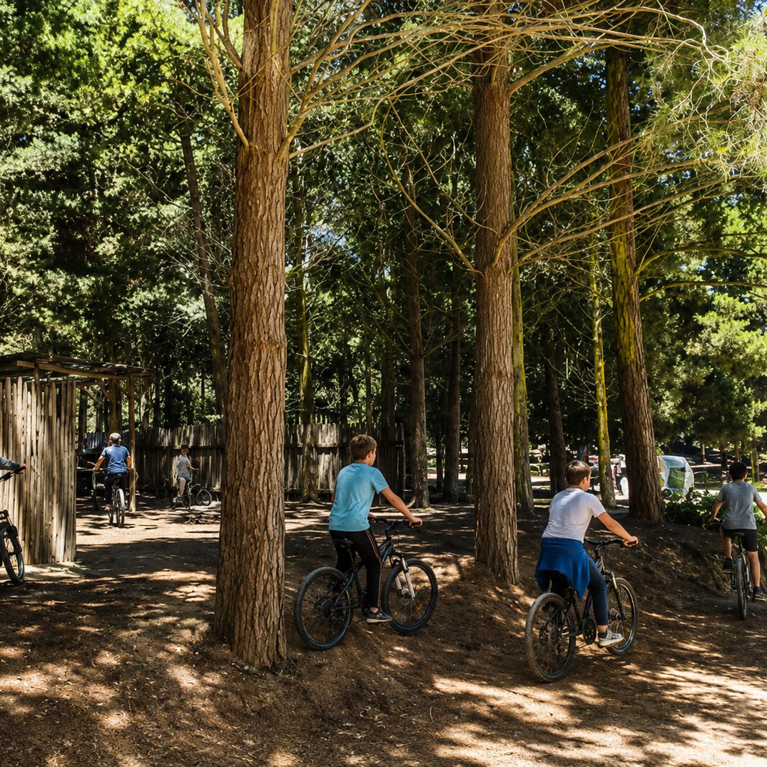 Ciclistas recorriendo los senderos entre los pinos