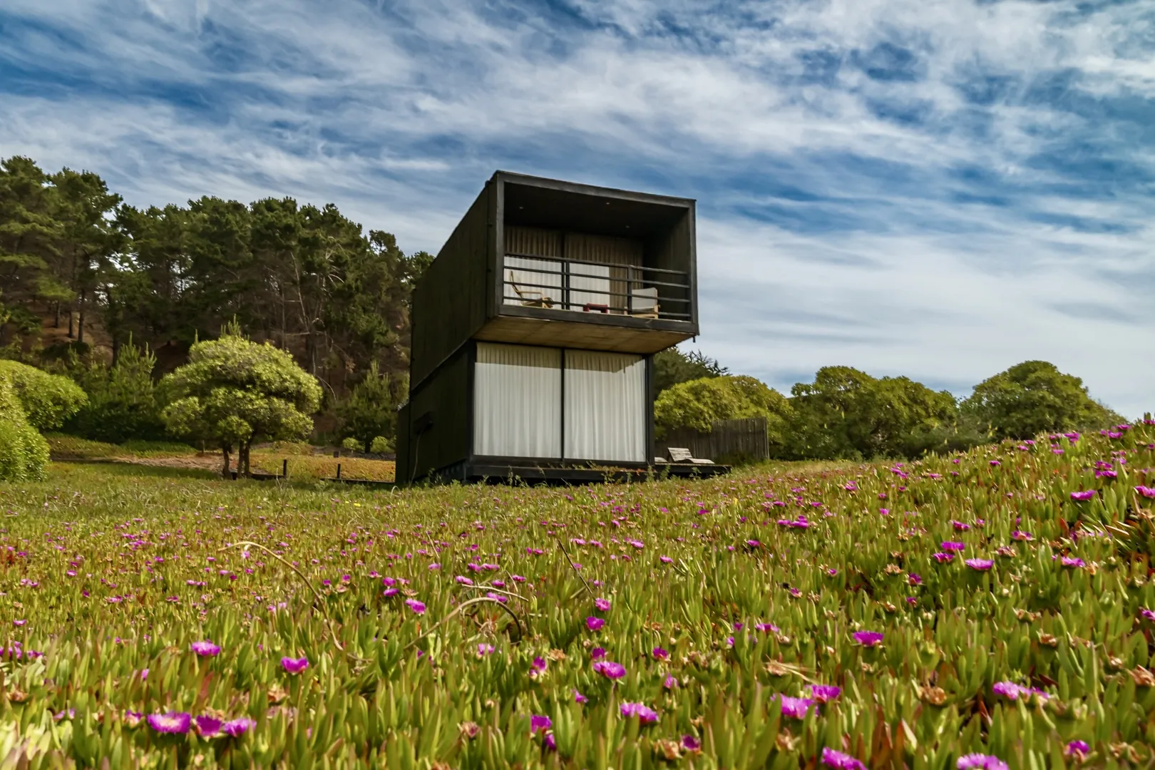 Cabaña de OMZ entre flores frente al mar